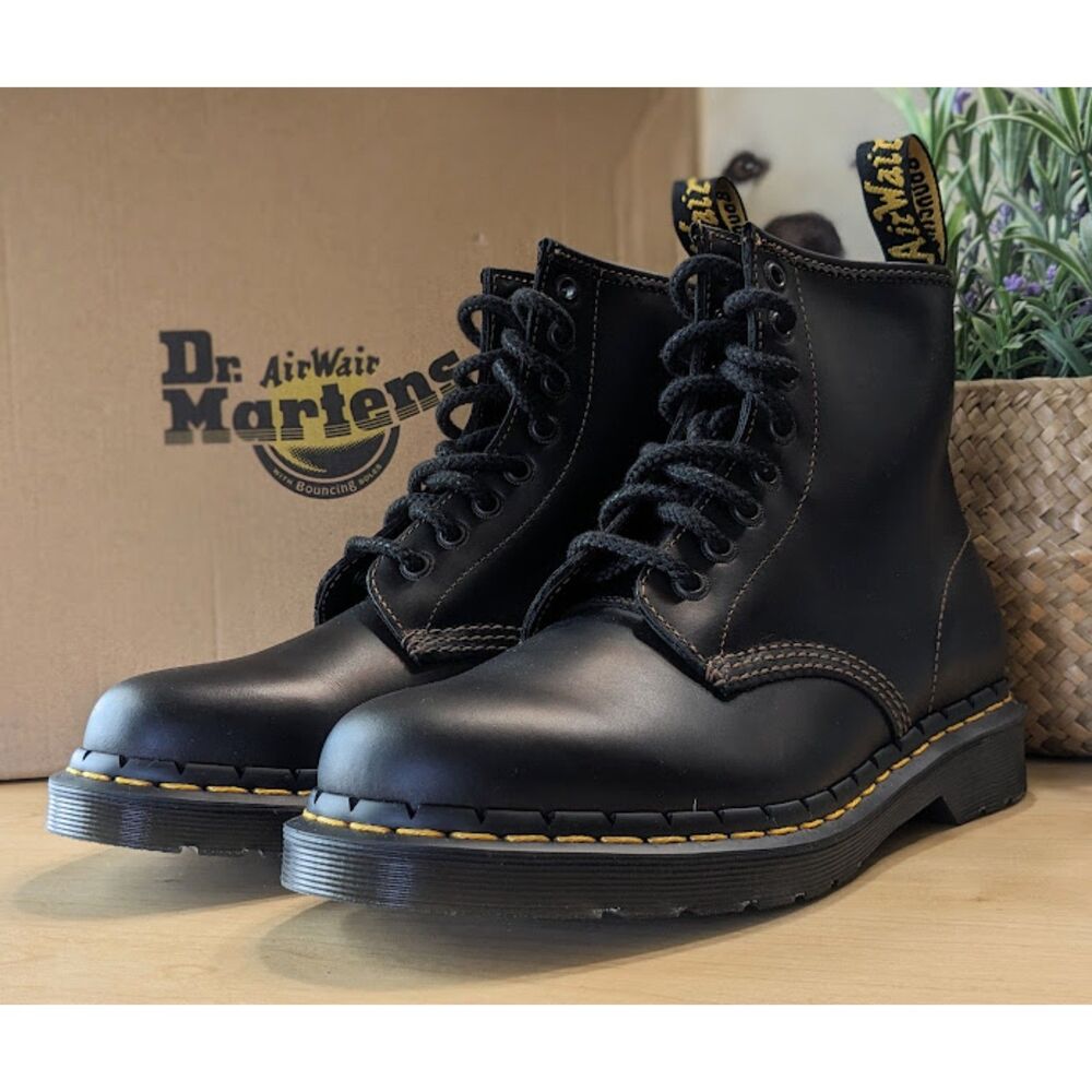 Dr. Martens 1460 Black + Brown Abruzzo WP Leather Lace Up Combat Boots UK 6 NIB - Picture 2 of 14